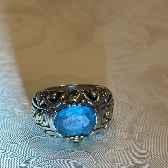 Vintage Sterling Silver 18kt Solid Yellow Gold Accents. Ash Topaz Amethyst Ring - Picture 6 of 10